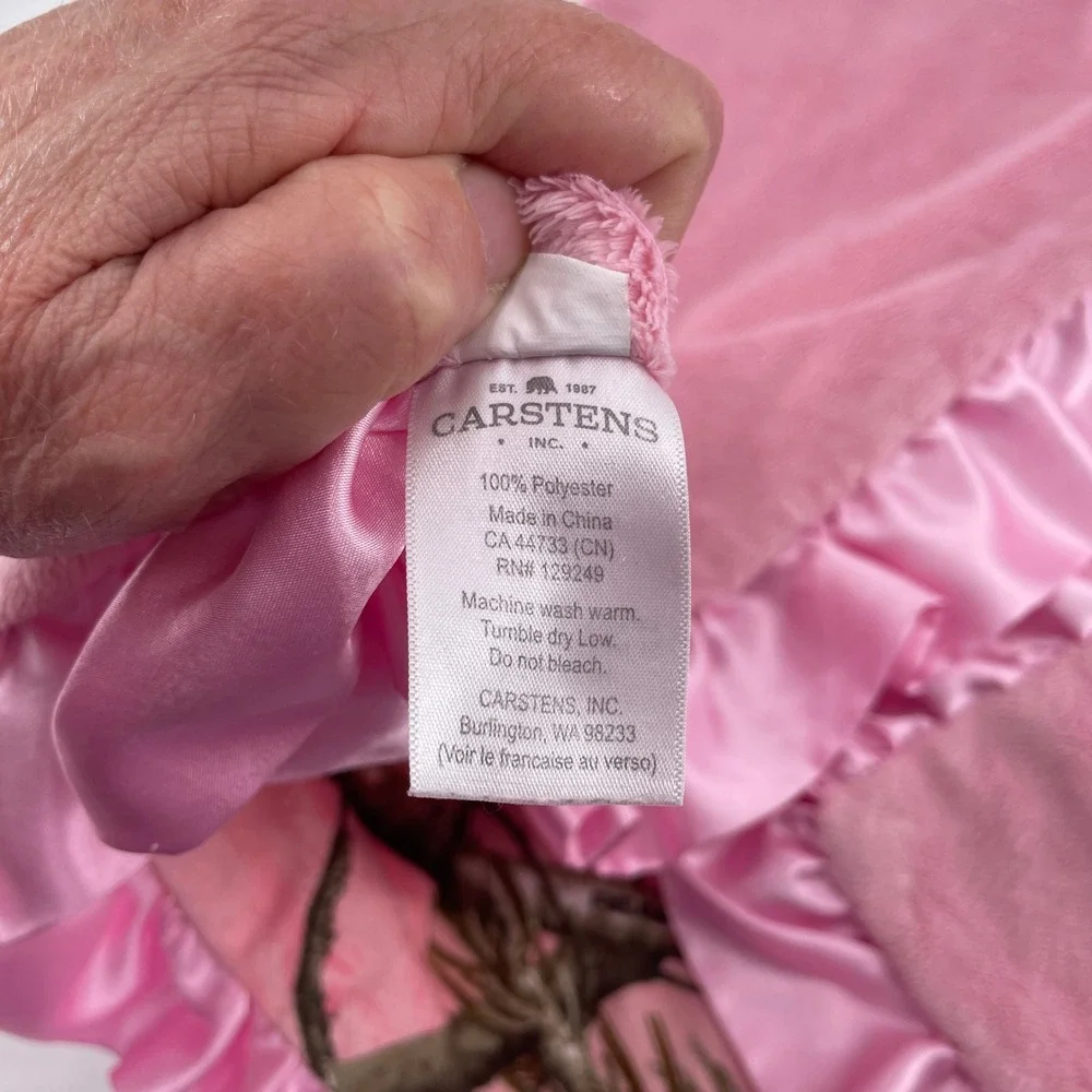 Carstens Realtree AP Pink Camo Baby Blanket Satin Ruffle Trim Fleece 30x30